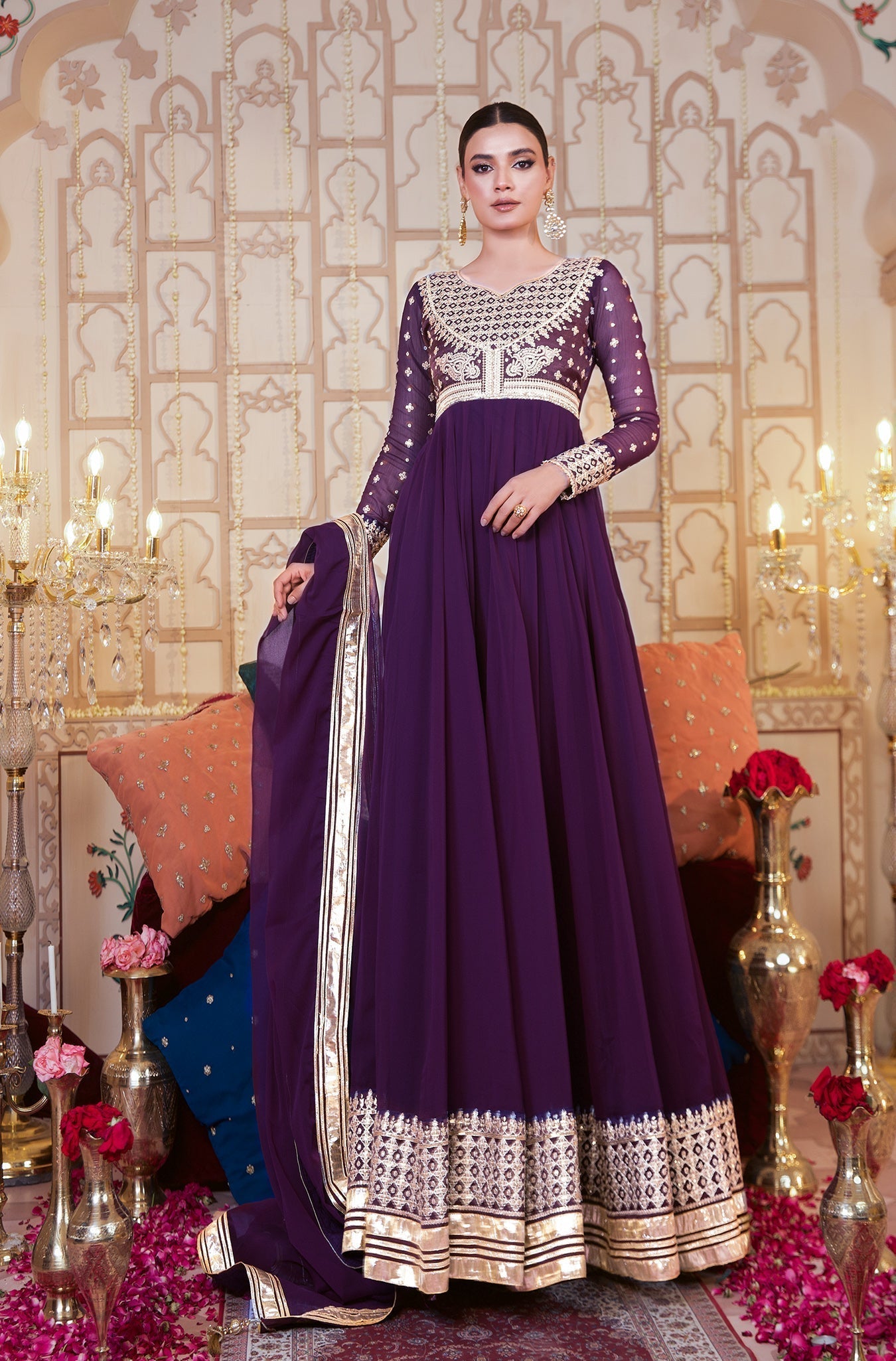 dark purple anarkali dress Buy Dark Purple Pure Muslin Printed Party Wear Readymade Anarkali Suit Online From Surat Wholesale Shop